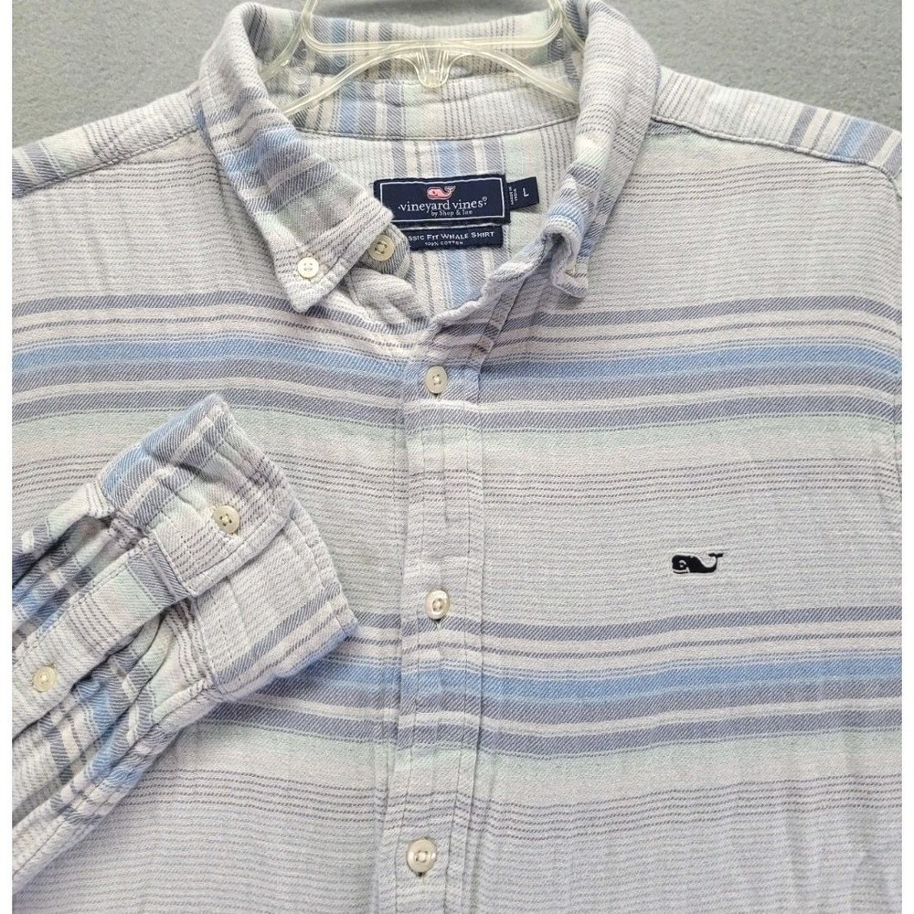 Vineyard Vines Classic Whale Shirt Mens Large Blue Striped Button Down Flannel